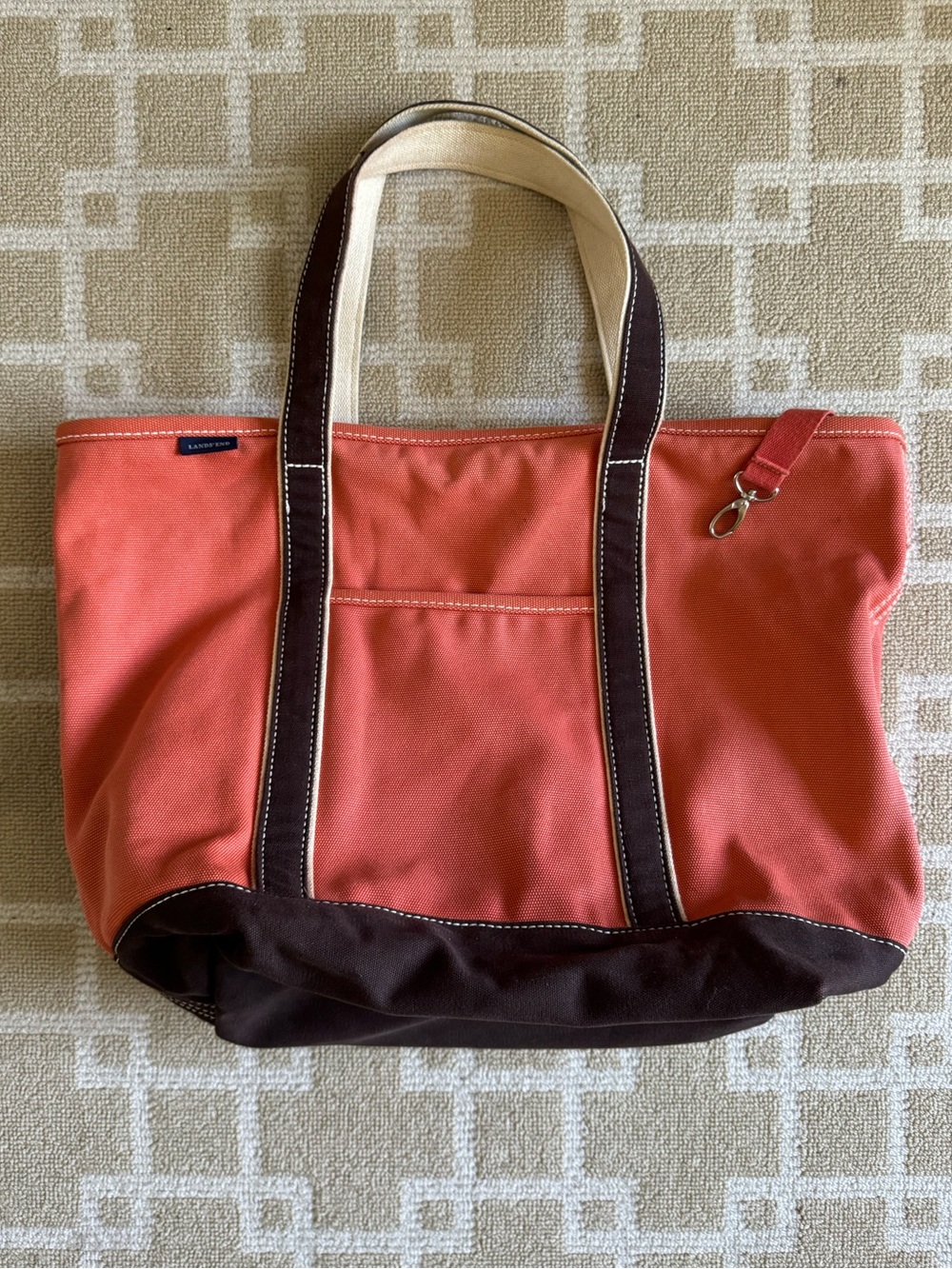 Lands’ End Canvas Tote Bag Coral Brown Boat Tote Beach Carryall 33x38 Large - Picture 8 of 8